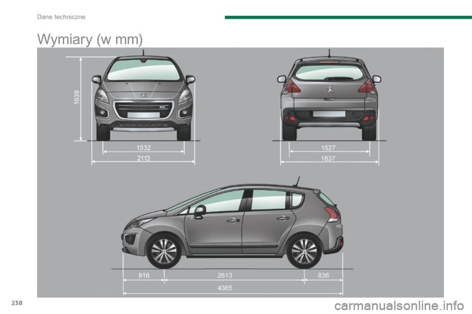 Peugeot 3008 Hybrid 4 2014  Instrukcja Obsługi (in Polish) Dane techniczne
238
      
Wymiary (w mm)  