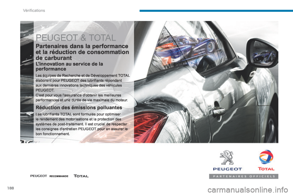 Peugeot 3008 Hybrid 4 2013.5  Manuel du propriétaire (in French) Vérifications
188
 PEUGEOT & TOTAL 
  Partenaires dans la performance 
et la réduction de consommation 
de carburant 
  L’innovation au service de la performance 
 Les équipes de Recherche et de 