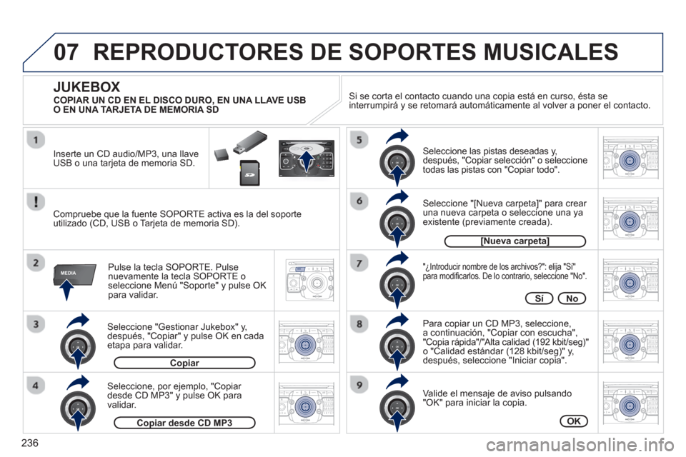 Peugeot 3008 Hybrid 4 2013  Manual del propietario (in Spanish) 236
07
MEDIA
2ABC3DEF5JKL4GHI6MNO8TUV7PQRS9WXYZ0*#
1RADIO MEDIANAV ESC TRAFFIC
SETUPADDR
BOOK
2ABC3DEF5JKL4GHI6MNO8TUV7PQRS9WXYZ0*#
1RADIO MEDIANAV TRAFFIC
SETUPADDR
BOOK
2ABC3DEF5JKL4GHI6MNO8TUV7PQRS