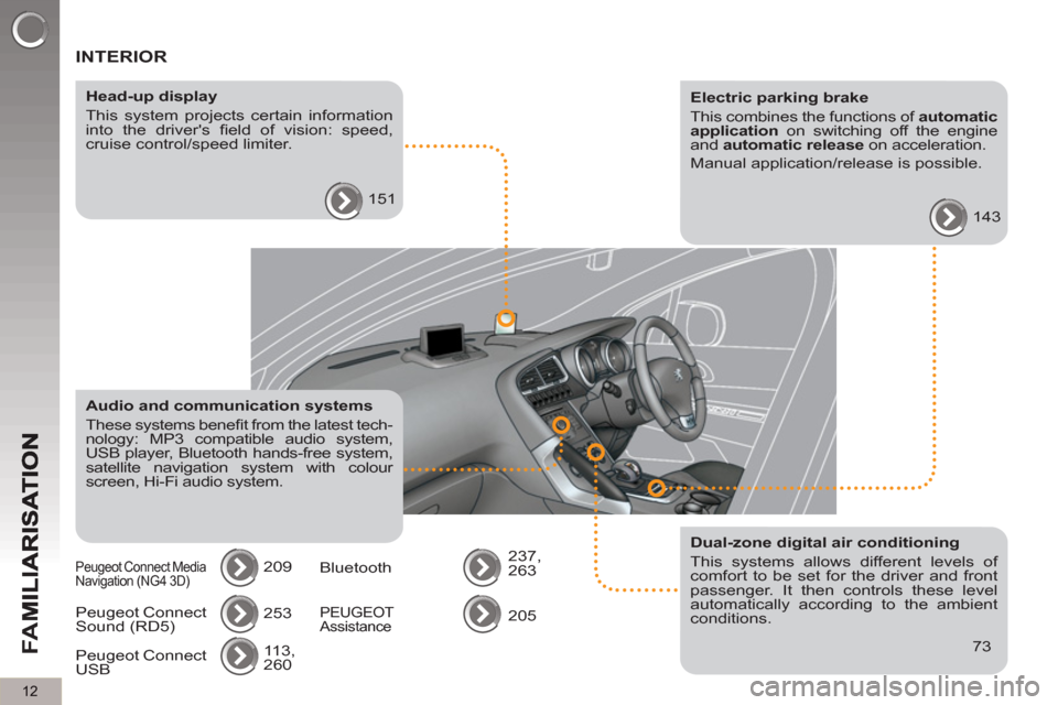 Peugeot 3008 Hybrid 4 2012  Owners Manual - RHD (UK. Australia) 12
FA
M
  INTERIOR  
 
 
Electric parking brake 
  This combines the functions of  automatic 
application 
 on switching off the engine 
and  automatic release 
 on acceleration. 
  Manual application