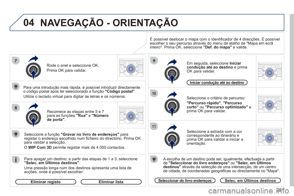 Peugeot 3008 Hybrid 4 2012  Manual do proprietário (in Portuguese) 221
04
2ABC3DEF5JKL4GHI6MNO8TUV7PQRS9WXYZ0*#
1RADIO MEDIANAV ESC TRAFFIC
SETUPADDR
BOOK
2ABC3DEF5JKL4GHI6MNO8TUV7PQRS9WXYZ0*#
1RADIO MEDIANAV ESC TRAFFIC
SETUPADDR
BOOK
2ABC3DEF5JKL4GHI6MNO8TUV7PQRS9W