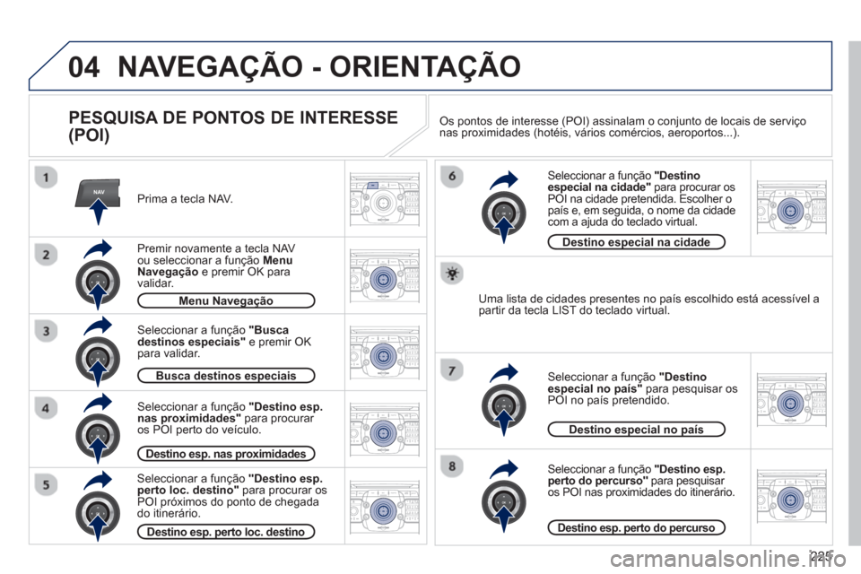 Peugeot 3008 Hybrid 4 2012  Manual do proprietário (in Portuguese) 225
04
NAV2ABC3DEF5JKL4GHI6MNO8TUV7PQRS9WXYZ0*#
1RADIO MEDIANAV ESC TRAFFIC
SETUPADDR
BOOK
2ABC3DEF5JKL4GHI6MNO8TUV7PQRS9WXYZ0*#
1RADIO MEDIANAV ESC TRAFFIC
SETUPADDR
BOOK
2ABC3DEF5JKL4GHI6MNO8TUV7PQR