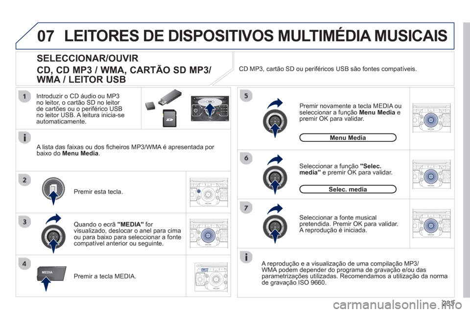 Peugeot 3008 Hybrid 4 2012  Manual do proprietário (in Portuguese) 233
07
MEDIA
2ABC3DEF5JKL4GHI6MNO8TUV7PQRS9WXYZ0*#
1RADIO MEDIANAV ESC TRAFFIC
SETUPADDR
BOOK
2ABC3DEF5JKL4GHI6MNO8TUV7PQRS9WXYZ0*#
1RADIO MEDIANAV ESC TRAFFIC
SETUPADDR
BOOK
2ABC3DEF5JKL4GHI6MNO8TUV7