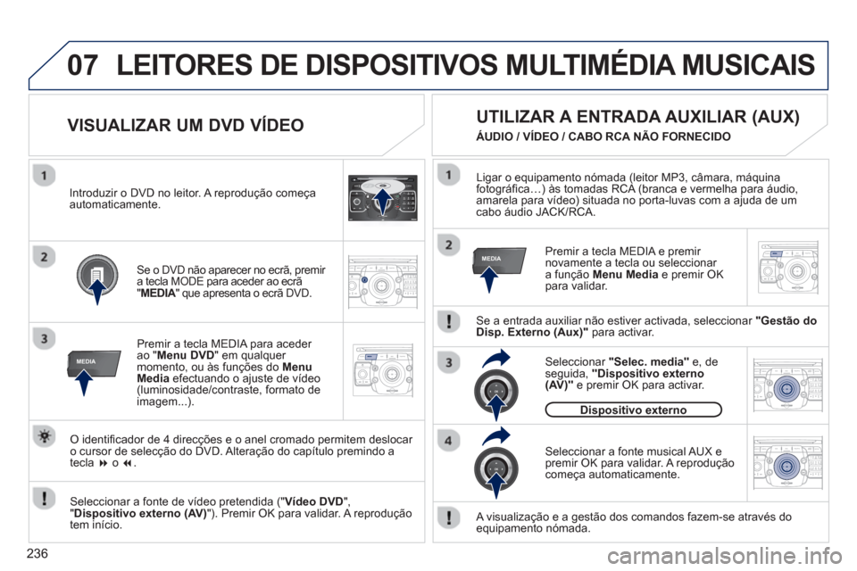 Peugeot 3008 Hybrid 4 2012  Manual do proprietário (in Portuguese) 236
07
MEDIA
2ABC3DEF5JKL4GHI6MNO8TUV7PQRS9WXYZ0*#
1RADIO MEDIANAV ESC TRAFFIC
SETUPADDR
BOOK
MEDIA
2ABC3DEF5JKL4GHI6MNO8TUV7PQRS9WXYZ0*#
1RADIO MEDIANAV ESC TRAFFIC
SETUPADDR
BOOK
2ABC3DEF5JKL4GHI6MN