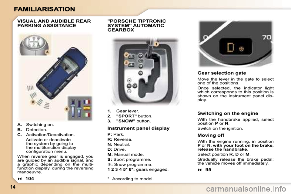 Peugeot 307 Break 2007  Owners Manual �"�P�O�R�S�C�H�E� �T�I�P�T�R�O�N�I�C�  
�S�Y�S�T�E�M�"� �A�U�T�O�M�A�T�I�C� 
�G�E�A�R�B�O�X
�1�.�  �G�e�a�r� �l�e�v�e�r�.
�2�.�"�S�P�O�R�T�"� �b�u�t�t�o�n�.
�3�.�"�S�N�O�W�"� �b�u�t�t�o�n�.
�G�e�a�r� 
