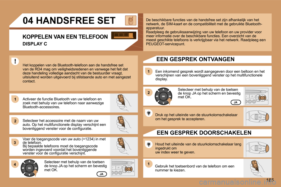 Peugeot 307 Break 2006  Handleiding (in Dutch) �1 
�2�1 
�2
�3 
�4
�1�8�5
�1
�J�A
�J�A
�D�r�u�k� �o�p� �h�e�t� �u�i�t�e�i�n�d�e� �v�a�n� �d�e� �s�t�u�u�r�k�o�l�o�m�s�c�h�a�k�e�l�a�a�r�  
�o�m� �h�e�t� �g�e�s�p�r�e�k� �t�e� �a�c�c�e�p�t�e�r�e�n�.
�