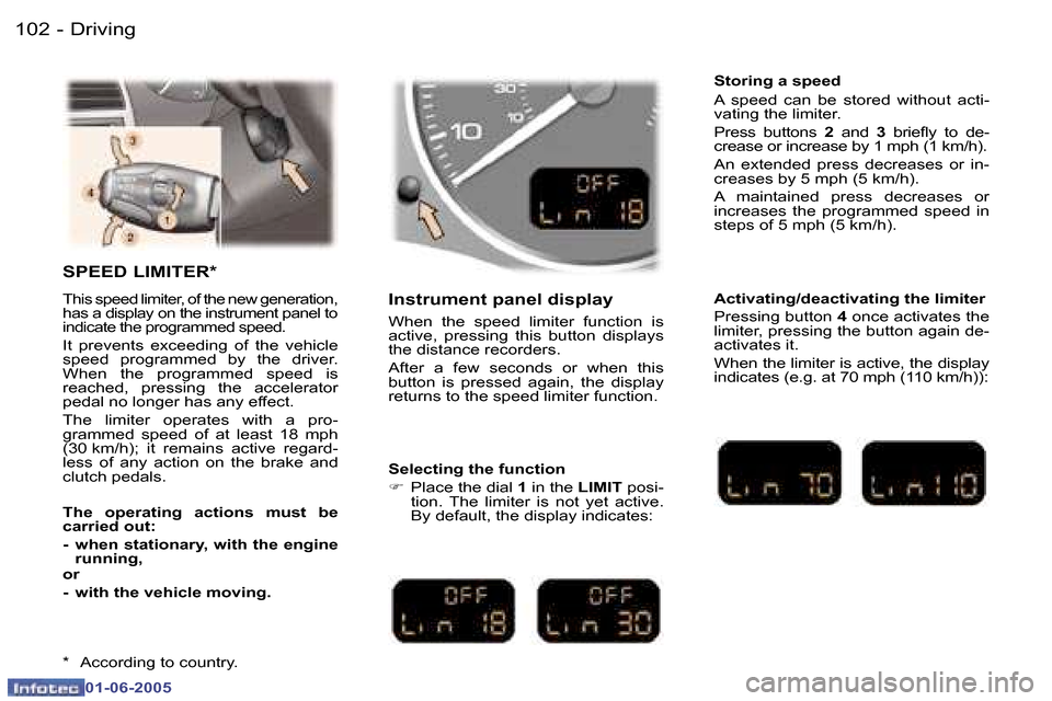 Peugeot 307 Break 2005  Owners Manual �D�r�i�v�i�n�g�1�0�2 �-
�0�1�-�0�6�-�2�0�0�5
�1�0�3�D�r�i�v�i�n�g�-
�0�1�-�0�6�-�2�0�0�5
�S�P�E�E�D� �L�I�M�I�T�E�R�*
�T�h�i�s� �s�p�e�e�d� �l�i�m�i�t�e�r�,� �o�f� �t�h�e� �n�e�w� �g�e�n�e�r�a�t�i�o�n
