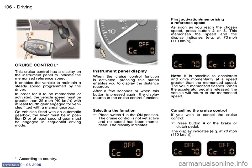 Peugeot 307 Break 2005  Owners Manual �D�r�i�v�i�n�g�1�0�6 �-
�0�1�-�0�6�-�2�0�0�5
�1�0�7�D�r�i�v�i�n�g�-
�0�1�-�0�6�-�2�0�0�5
�C�R�U�I�S�E� �C�O�N�T�R�O�L�*
�T�h�i�s�  �c�r�u�i�s�e�  �c�o�n�t�r�o�l�  �h�a�s�  �a�  �d�i�s�p�l�a�y�  �o�n� 
