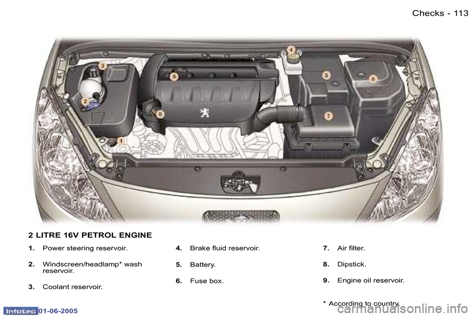 Peugeot 307 Break 2005  Owners Manual �C�h�e�c�k�s�1�1�2 �-
�0�1�-�0�6�-�2�0�0�5
�1�1�3�C�h�e�c�k�s�-
�0�1�-�0�6�-�2�0�0�5
�1�.�  �P�o�w�e�r� �s�t�e�e�r�i�n�g� �r�e�s�e�r�v�o�i�r�.
�2�. �  �W�i�n�d�s�c�r�e�e�n�/�h�e�a�d�l�a�m�p�*� �w�a�s�