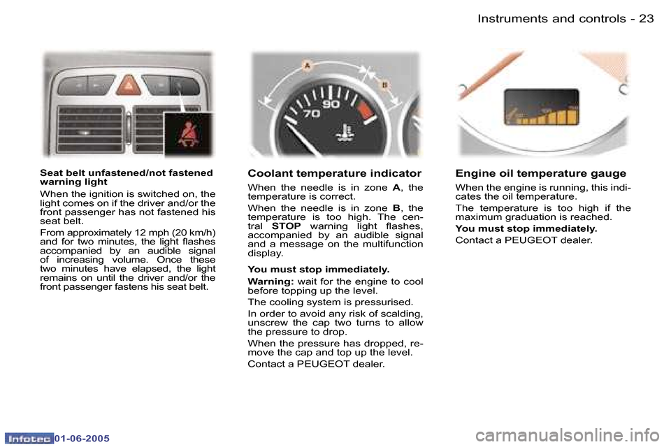 Peugeot 307 Break 2005  Owners Manual �I�n�s�t�r�u�m�e�n�t�s� �a�n�d� �c�o�n�t�r�o�l�s�2�2 �-
�0�1�-�0�6�-�2�0�0�5
�2�3�I�n�s�t�r�u�m�e�n�t�s� �a�n�d� �c�o�n�t�r�o�l�s�-
�0�1�-�0�6�-�2�0�0�5
�S�e�a�t� �b�e�l�t� �u�n�f�a�s�t�e�n�e�d�/�n�o�