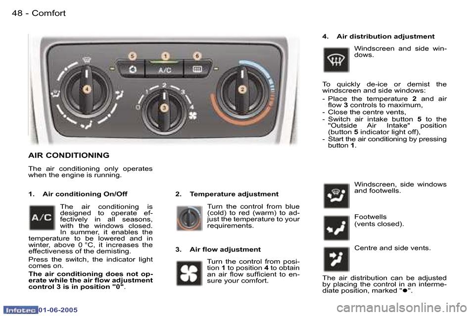 Peugeot 307 Break 2005  Owners Manual �C�o�m�f�o�r�t�4�8 �-
�0�1�-�0�6�-�2�0�0�5
�4�9�C�o�m�f�o�r�t�-
�0�1�-�0�6�-�2�0�0�5
�A�I�R� �C�O�N�D�I�T�I�O�N�I�N�G
�2�.�  �T�e�m�p�e�r�a�t�u�r�e� �a�d�j�u�s�t�m�e�n�t
�1�.�  �A�i�r� �c�o�n�d�i�t�i�