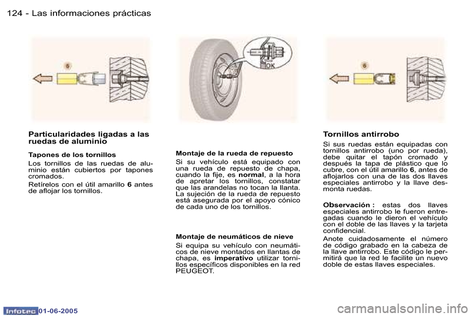 Peugeot 307 Break 2005  Manual del propietario (in Spanish) �L�a�s� �i�n�f�o�r�m�a�c�i�o�n�e�s� �p�r�á�c�t�i�c�a�s�1�2�4 �-
�0�1�-�0�6�-�2�0�0�5
�1�2�5�L�a�s� �i�n�f�o�r�m�a�c�i�o�n�e�s� �p�r�á�c�t�i�c�a�s�-
�0�1�-�0�6�-�2�0�0�5
�P�a�r�t�i�c�u�l�a�r�i�d�a�d�