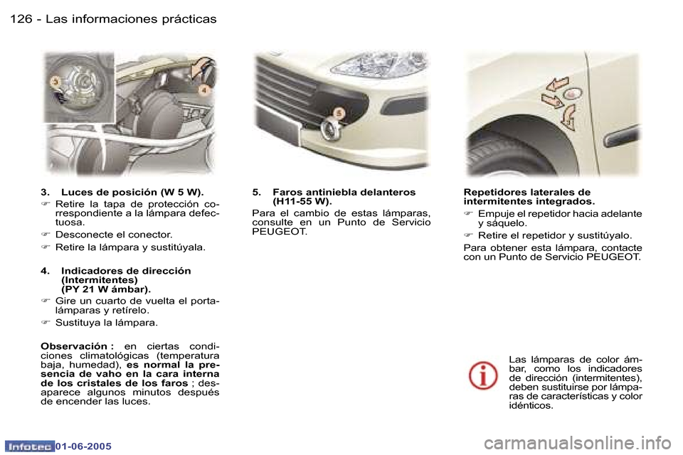 Peugeot 307 Break 2005  Manual del propietario (in Spanish) �L�a�s� �i�n�f�o�r�m�a�c�i�o�n�e�s� �p�r�á�c�t�i�c�a�s�1�2�6 �-
�0�1�-�0�6�-�2�0�0�5
�1�2�7�L�a�s� �i�n�f�o�r�m�a�c�i�o�n�e�s� �p�r�á�c�t�i�c�a�s�-
�0�1�-�0�6�-�2�0�0�5
�R�e�p�e�t�i�d�o�r�e�s� �l�a�
