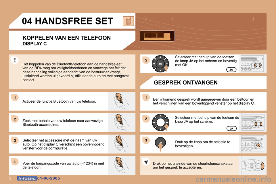 Peugeot 307 Break 2005  Handleiding (in Dutch) �5�0�1�-�0�6�-�2�0�0�5�0�1�-�0�6�-�2�0�0�5
�0�4� �H�A�N�D�S�F�R�E�E� �S�E�T�K�O�P�P�E�L�E�N� �V�A�N� �E�E�N� �T�E�L�E�F�O�O�N 
�D�I�S�P�L�A�Y� �C
�H�e�t� �k�o�p�p�e�l�e�n� �v�a�n� �d�e� �B�l�u�e�t�o�o