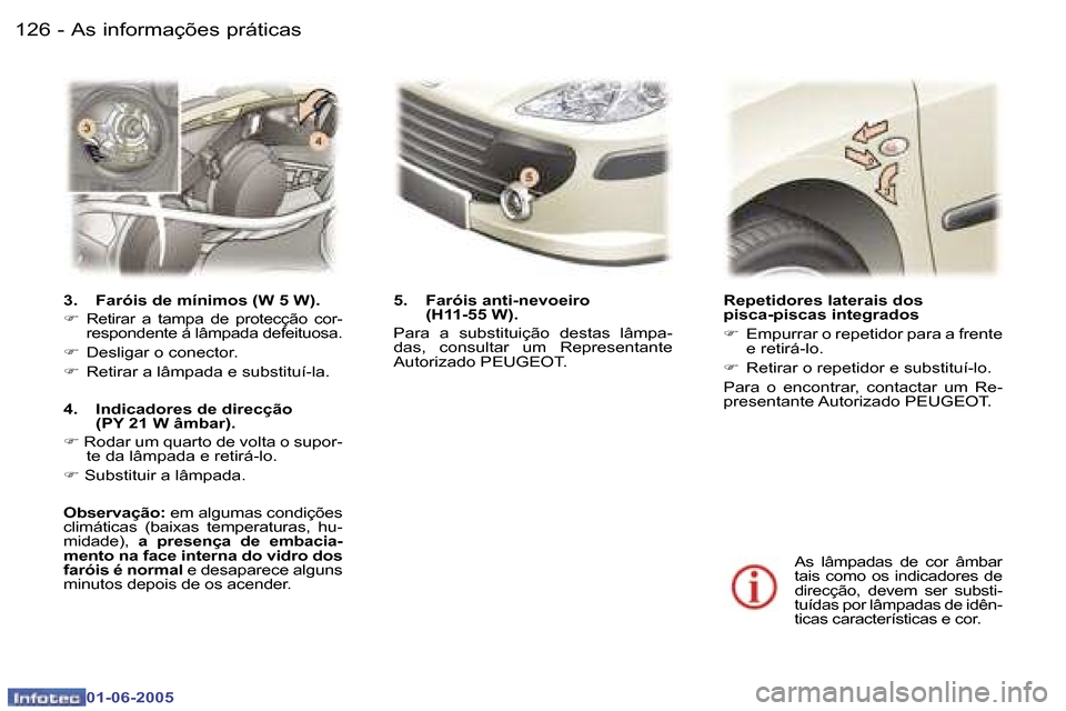 Peugeot 307 Break 2005  Manual do proprietário (in Portuguese) �A�s� �i�n�f�o�r�m�a�ç�õ�e�s� �p�r�á�t�i�c�a�s�1�2�6 �-
�0�1�-�0�6�-�2�0�0�5
�1�2�7�A�s� �i�n�f�o�r�m�a�ç�õ�e�s� �p�r�á�t�i�c�a�s�-
�0�1�-�0�6�-�2�0�0�5
�R�e�p�e�t�i�d�o�r�e�s� �l�a�t�e�r�a�i�s�