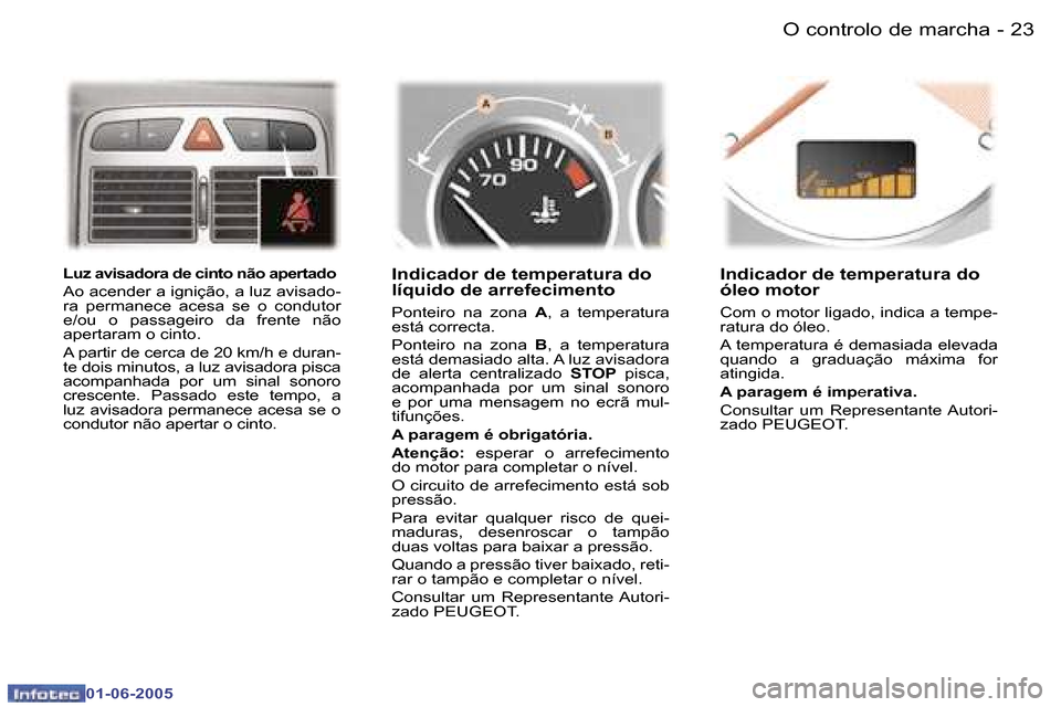 Peugeot 307 Break 2005  Manual do proprietário (in Portuguese) �O� �c�o�n�t�r�o�l�o� �d�e� �m�a�r�c�h�a�2�2 �-
�0�1�-�0�6�-�2�0�0�5
�2�3�O� �c�o�n�t�r�o�l�o� �d�e� �m�a�r�c�h�a�-
�0�1�-�0�6�-�2�0�0�5
�L�u�z� �a�v�i�s�a�d�o�r�a� �d�e� �c�i�n�t�o� �n�ã�o� �a�p�e�r