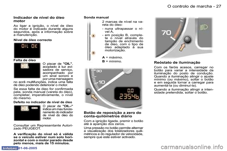 Peugeot 307 Break 2005  Manual do proprietário (in Portuguese) �O� �c�o�n�t�r�o�l�o� �d�e� �m�a�r�c�h�a�2�6 �-
�0�1�-�0�6�-�2�0�0�5
�2�7�O� �c�o�n�t�r�o�l�o� �d�e� �m�a�r�c�h�a�-
�0�1�-�0�6�-�2�0�0�5
�R�e�ó�s�t�a�t�o� �d�e� �i�l�u�m�i�n�a�ç�ã�o 
�C�o�m�  �o�s�