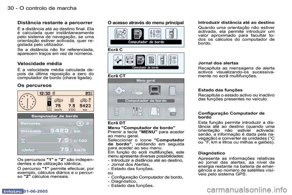 Peugeot 307 Break 2005  Manual do proprietário (in Portuguese) �O� �c�o�n�t�r�o�l�o� �d�e� �m�a�r�c�h�a�3�0 �-
�0�1�-�0�6�-�2�0�0�5
�O�s� �p�e�r�c�u�r�s�o�s� �"�1�"� �e� �"�2�" � �s�ã�o� �i�n�d�e�p�e�n�-
�d�e�n�t�e�s� �e� �d�e� �u�t�i�l�i�z�a�ç�ã�o� �i�d�ê�n�