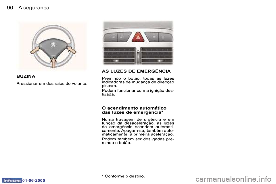 Peugeot 307 Break 2005  Manual do proprietário (in Portuguese) �9�0 �-
�0�1�-�0�6�-�2�0�0�5
�9�1
�-
�0�1�-�0�6�-�2�0�0�5
�A�S� �L�U�Z�E�S� �D�E� �E�M�E�R�G�Ê�N�C�I�A� 
�P�r�e�m�i�n�d�o�  �o�  �b�o�t�ã�o�,�  �t�o�d�a�s�  �a�s�  �l�u�z�e�s�  
�i�n�d�i�c�a�d�o�r�a