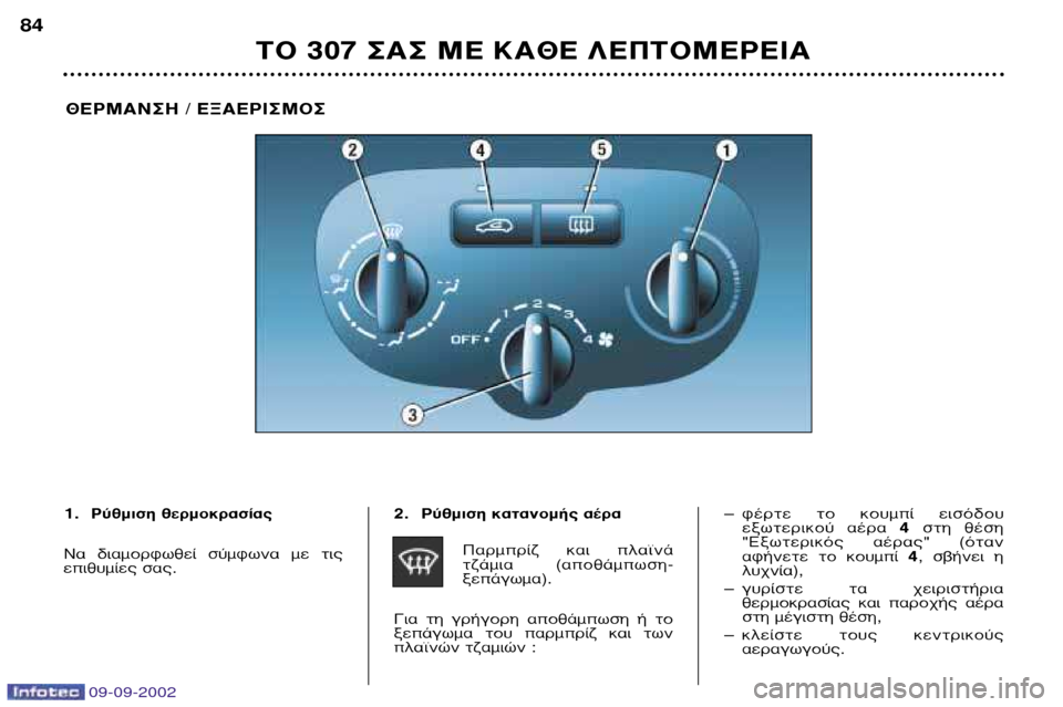 Peugeot 307 Break 2002.5  Εγχειρίδιο χρήσης (in Greek) 09-09-2002
∆√ 307 ™∞™ ª∂ ∫∞£∂ §∂¶∆√ª∂ƒ∂π∞
84
£∂ƒª∞¡™∏ / E•∞∂ƒπ™ª√™
1. P‡ıÌÈÛË ıÂÚÌÔÎÚ·Û›·˜ 
N·  ‰È·ÌÔÚÊˆı
