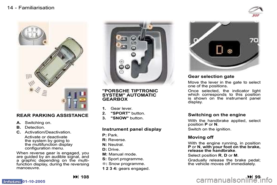 Peugeot 307 Break Dag 2005.5  Owners Manual �1�4 �-
�0�1�-�1�0�-�2�0�0�5
�1�5
�-
�0�1�-�1�0�-�2�0�0�5
�F�a�m�i�l�i�a�r�i�s�a�t�i�o�n
�"�P�O�R�S�C�H�E� �T�I�P�T�R�O�N�I�C�  
�S�Y�S�T�E�M�"� �A�U�T�O�M�A�T�I�C� 
�G�E�A�R�B�O�X
�1�.�  �G�e�a�r� �l