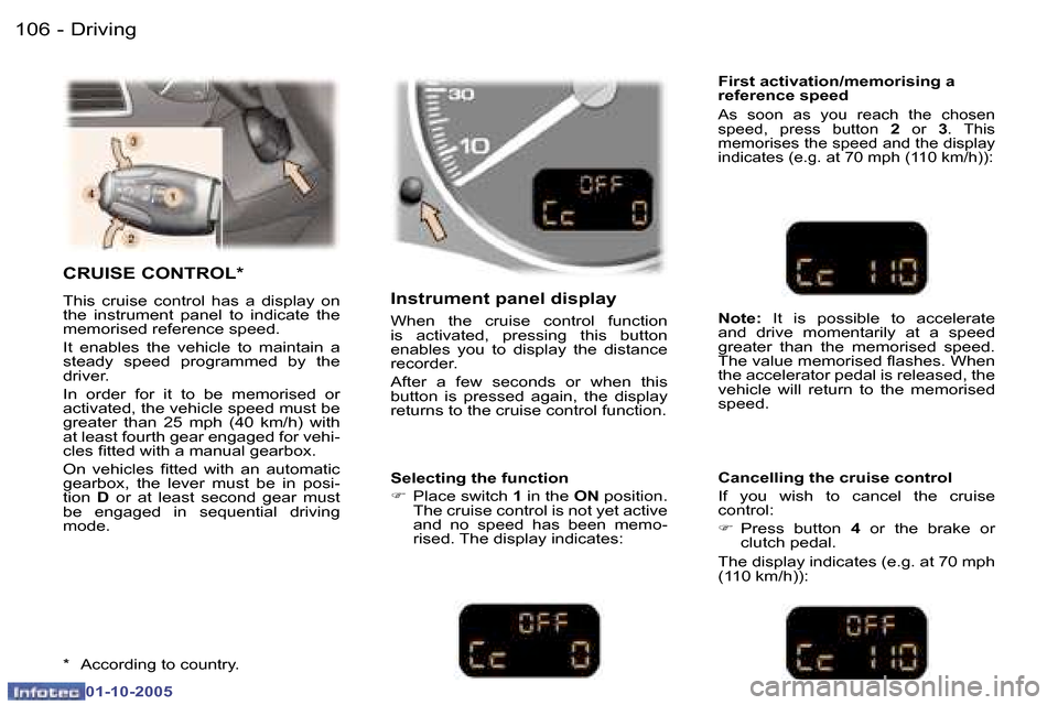 Peugeot 307 Break Dag 2005.5  Owners Manual �D�r�i�v�i�n�g�1�0�6 �-
�0�1�-�1�0�-�2�0�0�5
�1�0�7�D�r�i�v�i�n�g�-
�0�1�-�1�0�-�2�0�0�5
�C�R�U�I�S�E� �C�O�N�T�R�O�L�*
�T�h�i�s�  �c�r�u�i�s�e�  �c�o�n�t�r�o�l�  �h�a�s�  �a�  �d�i�s�p�l�a�y�  �o�n� 