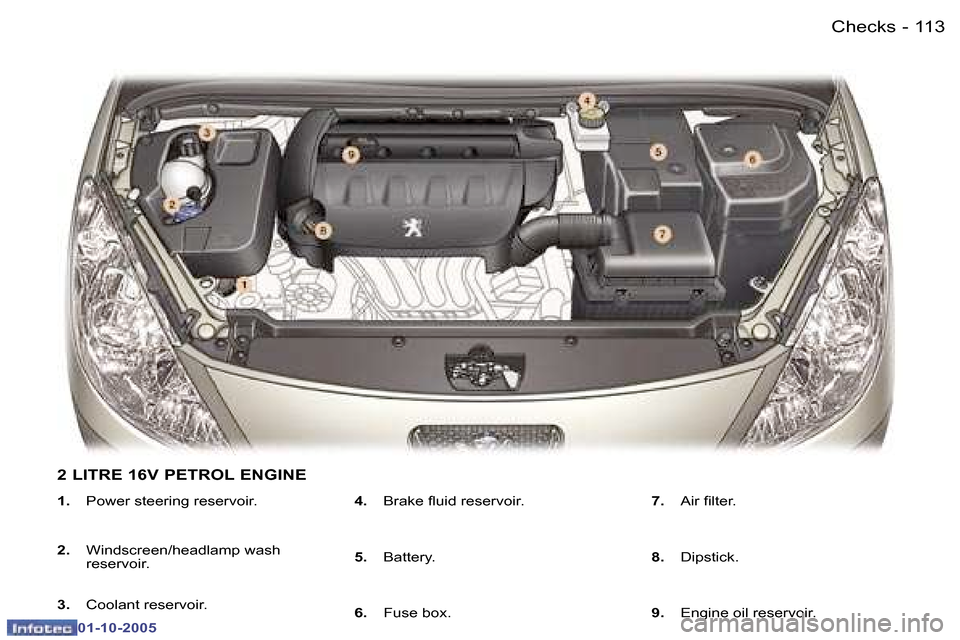 Peugeot 307 Break Dag 2005.5  Owners Manual �C�h�e�c�k�s�1�1�2 �-
�0�1�-�1�0�-�2�0�0�5
�1�1�3�C�h�e�c�k�s�-
�0�1�-�1�0�-�2�0�0�5
�1�.�  �P�o�w�e�r� �s�t�e�e�r�i�n�g� �r�e�s�e�r�v�o�i�r�.
�2�. �  �W�i�n�d�s�c�r�e�e�n�/�h�e�a�d�l�a�m�p� �w�a�s�h�