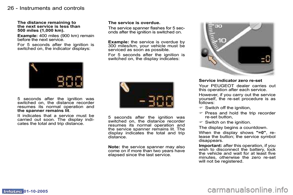 Peugeot 307 Break Dag 2005.5  Owners Manual �I�n�s�t�r�u�m�e�n�t�s� �a�n�d� �c�o�n�t�r�o�l�s�2�6 �-
�0�1�-�1�0�-�2�0�0�5
�2�7�I�n�s�t�r�u�m�e�n�t�s� �a�n�d� �c�o�n�t�r�o�l�s�-
�0�1�-�1�0�-�2�0�0�5
�S�e�r�v�i�c�e� �i�n�d�i�c�a�t�o�r� �z�e�r�o� �