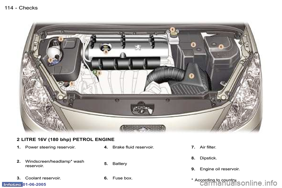 Peugeot 307 Break Dag 2005  Owners Manual �C�h�e�c�k�s�1�1�4 �-
�0�1�-�0�6�-�2�0�0�5
�1�1�5�C�h�e�c�k�s�-
�0�1�-�0�6�-�2�0�0�5
�1�.�  �P�o�w�e�r� �s�t�e�e�r�i�n�g� �r�e�s�e�r�v�o�i�r�.
�2�. �  �W�i�n�d�s�c�r�e�e�n�/�h�e�a�d�l�a�m�p�*� �w�a�s�