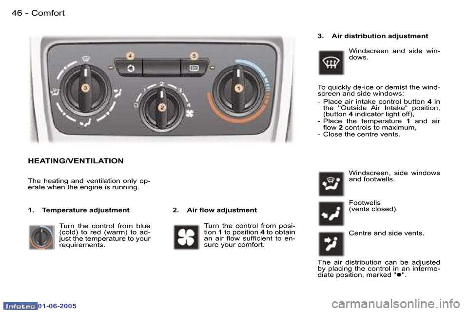 Peugeot 307 Break Dag 2005  Owners Manual �4�6 �-
�0�1�-�0�6�-�2�0�0�5
�4�7
�-
�0�1�-�0�6�-�2�0�0�5
�H�E�A�T�I�N�G�/�V�E�N�T�I�L�A�T�I�O�N
�2�.�  �A�i�r� �l�o�w� �a�d�j�u�s�t�m�e�n�t
�T�h�e�  �h�e�a�t�i�n�g�  �a�n�d�  �v�e�n�t�i�l�a�t�i�o�n� 