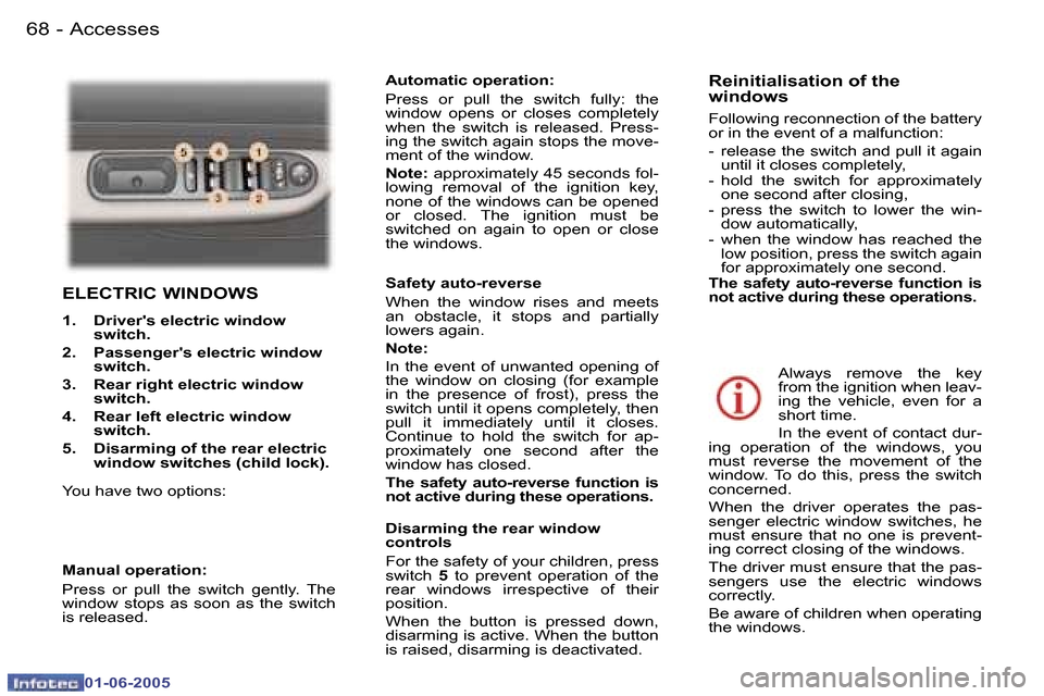 Peugeot 307 Break Dag 2005  Owners Manual �6�8 �-
�0�1�-�0�6�-�2�0�0�5
�6�9
�-
�0�1�-�0�6�-�2�0�0�5
�E�L�E�C�T�R�I�C� �W�I�N�D�O�W�S
�1�.�  �D�r�i�v�e�r��s� �e�l�e�c�t�r�i�c� �w�i�n�d�o�w� 
�s�w�i�t�c�h�.� 
�2�.�  �P�a�s�s�e�n�g�e�r��s � �e