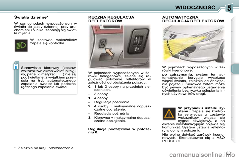 Peugeot 307 CC 2007.5  Instrukcja Obsługi (in Polish) i
�6�3
�W�I�D�O�C�Z�N�O:�Ć
� �W�  �p�o�j�a�z�d�a�c�h�  �w�y�p�o�s�aG�o�n�y�c�h�  �w�  G�a�- 
�r�ó�w�k�i�  �h�a�l�o�g�e�n�o�w�e�,�  �z�a�l�e�c�a�  �s�i
�  �r�e�-
�g�u�l�o�w�a�ć�  �p�o�ł�oG�e�n