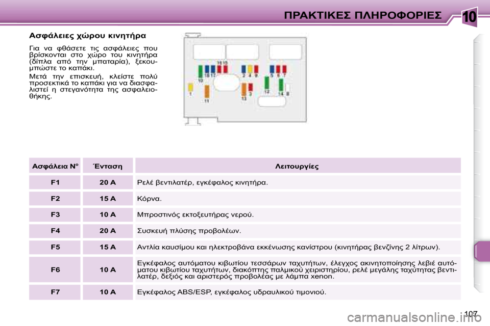Peugeot 307 CC 2007.5  Εγχειρίδιο χρήσης (in Greek) 10
107
