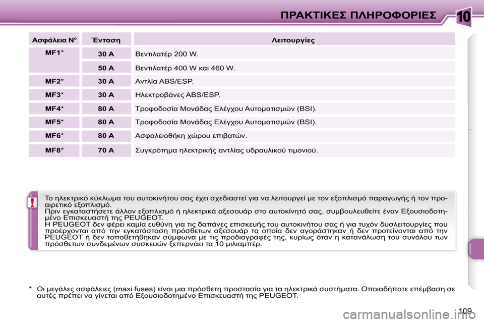 Peugeot 307 CC 2007.5  Εγχειρίδιο χρήσης (in Greek) 10
!
109

