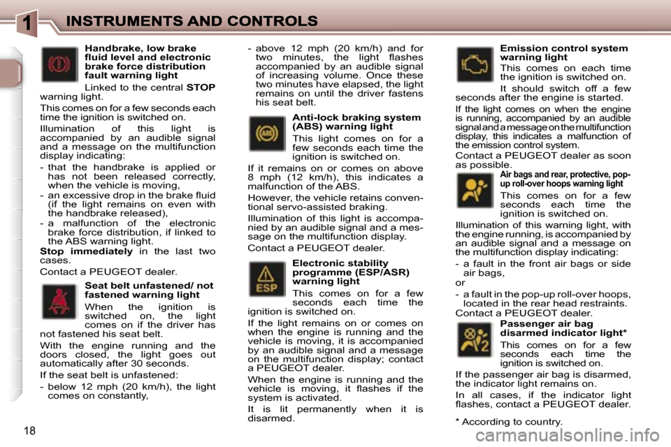 Peugeot 307 CC 2007  Owners Manual �1�8
�A�i�r� �b�a�g�s� �a�n�d� �r�e�a�r�,� �p�r�o�t�e�c�t�i�v�e�,� �p�o�p�-�u�p� �r�o�l�l�-�o�v�e�r� �h�o�o�p�s� �w�a�r�n�i�n�g� �l�i�g�h�t� 
�T�h�i�s�  �c�o�m�e�s�  �o�n�  �f�o�r�  �a�  �f�e�w� �s�e�
