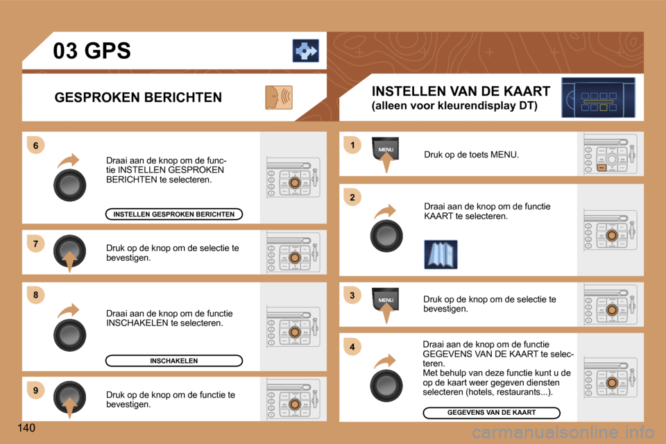 Peugeot 307 CC 2006  Handleiding (in Dutch) �6 
�7 
�8 
�9�1
�2
�3 
�4
�1�4�0
�D�r�u�k� �o�p� �d�e� �k�n�o�p� �o�m� �d�e� �s�e�l�e�c�t�i�e� �t�e�  
�b�e�v�e�s�t�i�g�e�n�.
�D�r�a�a�i� �a�a�n� �d�e� �k�n�o�p� �o�m� �d�e� �f�u�n�c�-
�t�i�e� �I�N�S
