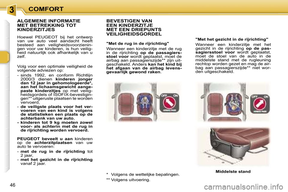 Peugeot 307 CC 2006  Handleiding (in Dutch) �3�C�O�M�F�O�R�T
�4�6
�"�M�e�t� �h�e�t� �g�e�z�i�c�h�t� �i�n� �d�e� �r�i�j�r�i�c�h�t�i�n�g�" 
�W�a�n�n�e�e�r�  �e�e�n�  �k�i�n�d�e�r�z�i�t�j�e�  �m�e�t�  �h�e�t�  
�g�e�z�i�c�h�t�  �i�n�  �d�e�  �r�i�