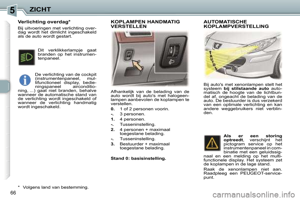 Peugeot 307 CC 2006  Handleiding (in Dutch) �5�Z�I�C�H�T
�6�6
�A�f�h�a�n�k�e�l�i�j�k�  �v�a�n�  �d�e�  �b�e�l�a�d�i�n�g�  �v�a�n�  �d�e�  
�a�u�t�o�  �w�o�r�d�t�  �b�i�j�  �a�u�t�o��s�  �m�e�t�  �h�a�l�o�g�e�e�n�-
�l�a�m�p�e�n� �a�a�n�b�e�v�o�