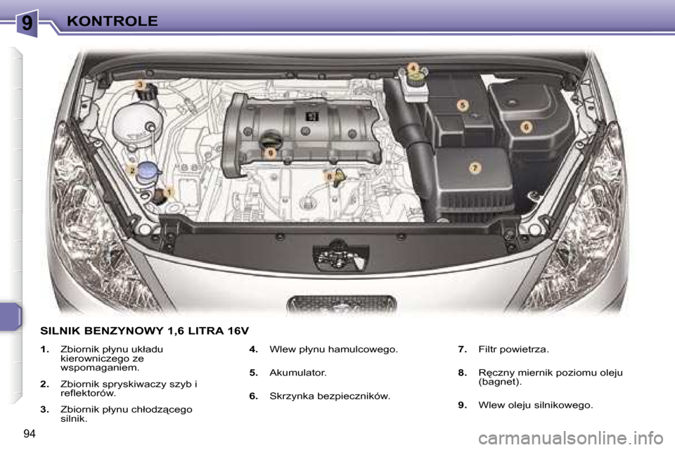 Peugeot 307 CC 2006  Instrukcja Obsługi (in Polish) �9�K�O�N�T�R�O�L�E
�9�4
�1�.�  �Z�b�i�o�r�n�i�k� �p�ł�y�n�u� �u�k�ł�a�d�u� 
�k�i�e�r�o�w�n�i�c�z�e�g�o� �z�e�  
�w�s�p�o�m�a�g�a�n�i�e�m�.
�2�.�  �Z�b�i�o�r�n�i�k� �s�p�r�y�s�k�i�w�a�c�z�y� �s�z�y�b