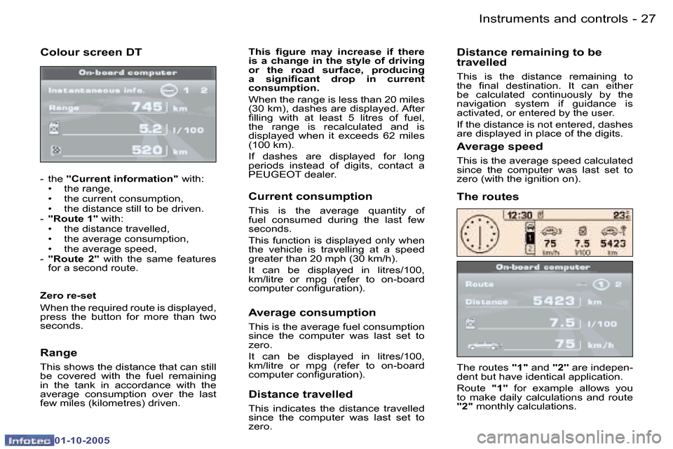 Peugeot 307 CC 2005.5  Owners Manual �I�n�s�t�r�u�m�e�n�t�s� �a�n�d� �c�o�n�t�r�o�l�s�2�6 �-
�0�1�-�1�0�-�2�0�0�5
�2�7�I�n�s�t�r�u�m�e�n�t�s� �a�n�d� �c�o�n�t�r�o�l�s�-
�0�1�-�1�0�-�2�0�0�5
�C�o�l�o�u�r� �s�c�r�e�e�n� �D�T
�-�  �t�h�e� �