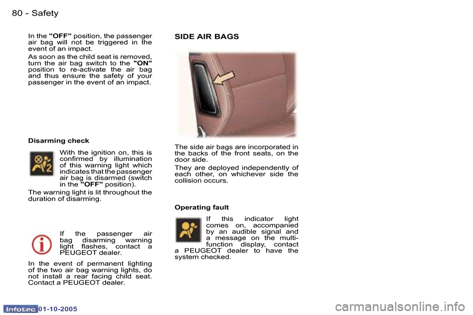 Peugeot 307 CC 2005.5  Owners Manual �S�a�f�e�t�y�8�0 �-
�0�1�-�1�0�-�2�0�0�5
�8�1�S�a�f�e�t�y�-
�0�1�-�1�0�-�2�0�0�5
�I�n� �t�h�e� �"�O�F�F�"�  �p�o�s�i�t�i�o�n�,� �t�h�e� �p�a�s�s�e�n�g�e�r� 
�a�i�r�  �b�a�g�  �w�i�l�l�  �n�o�t�  �b�e�