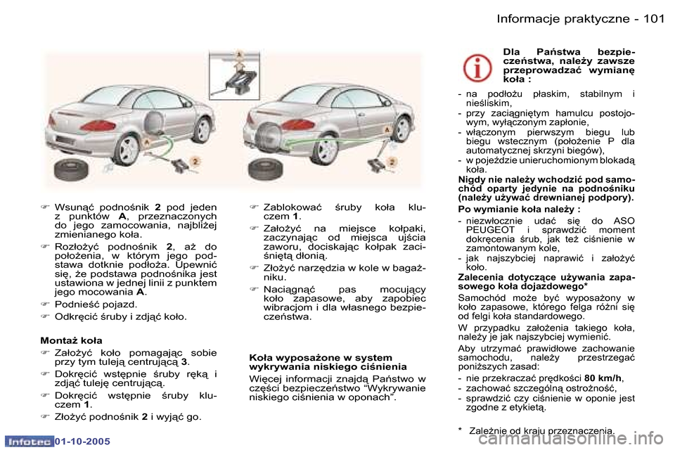 Peugeot 307 CC 2005.5  Instrukcja Obsługi (in Polish) �I�n�f�o�r�m�a�c�j�e� �p�r�a�k�t�y�c�z�n�e�1�0�0 �-
�0�1�-�1�0�-�2�0�0�5
�1�0�1�I�n�f�o�r�m�a�c�j�e� �p�r�a�k�t�y�c�z�n�e�-
�0�1�-�1�0�-�2�0�0�5
�F�  �W�s�u�n"�ć�  �p�o�d�n�o;�n�i�k�  �2�  �p�o�d� 