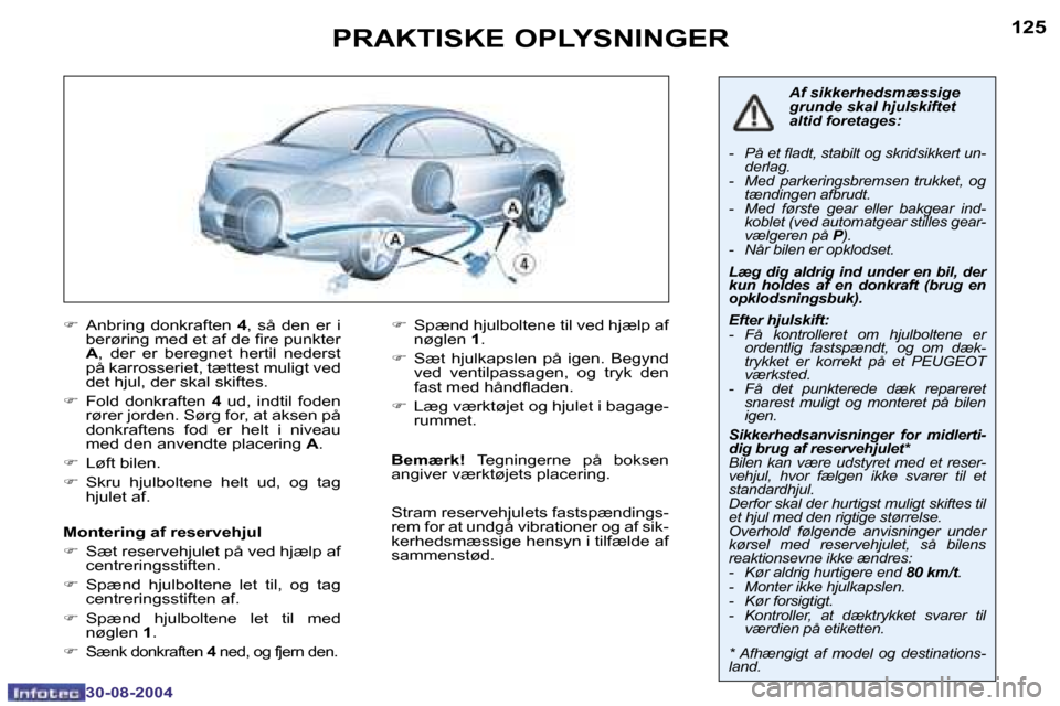 Peugeot 307 CC 2004.5  Instruktionsbog (in Danish) �1�2�4
�3�0�-�0�8�-�2�0�0�4
�1�2�5
�3�0�-�0�8�-�2�0�0�4
�P�R�A�K�T�I�S�K�E� �O�P�L�Y�S�N�I�N�G�E�R
�F�  �A�n�b�r�i�n�g�  �d�o�n�k�r�a�f�t�e�n�  �4�,�  �s�å�  �d�e�n�  �e�r�  �i� 
�b�e�r�ø�r�i�n�g� �