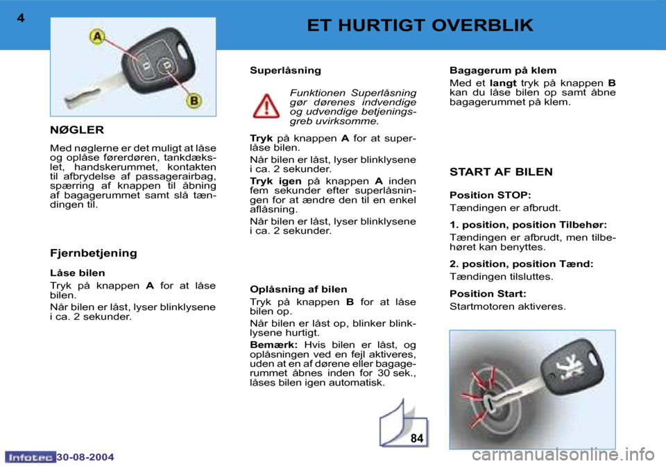 Peugeot 307 CC 2004.5  Instruktionsbog (in Danish) �8�4
�4
�3�0�-�0�8�-�2�0�0�4
�5
�3�0�-�0�8�-�2�0�0�4
�E�T� �H�U�R�T�I�G�T� �O�V�E�R�B�L�I�K
�N�Ø�G�L�E�R
�M�e�d� �n�ø�g�l�e�r�n�e� �e�r� �d�e�t� �m�u�l�i�g�t� �a�t� �l�å�s�e�  
�o�g�  �o�p�l�å�s�e