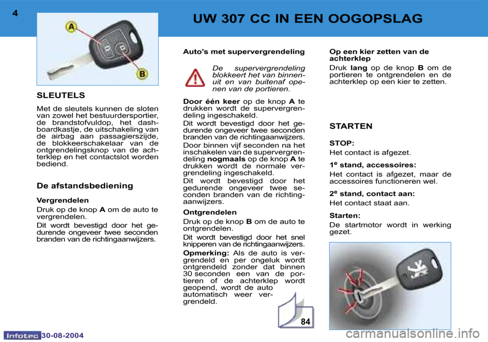 Peugeot 307 CC 2004.5  Handleiding (in Dutch) �8�4
�4
�3�0�-�0�8�-�2�0�0�4
�5
�3�0�-�0�8�-�2�0�0�4
�U�W� �3�0�7� �C�C� �I�N� �E�E�N� �O�O�G�O�P�S�L�A�G
�S�L�E�U�T�E�L�S
�M�e�t� �d�e� �s�l�e�u�t�e�l�s� �k�u�n�n�e�n� �d�e� �s�l�o�t�e�n�  
�v�a�n� �