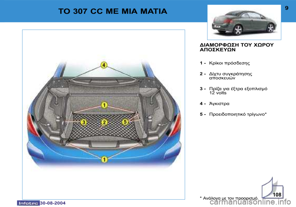 Peugeot 307 CC 2004.5  Εγχειρίδιο χρήσης (in Greek) �1�0�8
�8
�3�0�-�0�8�-�2�0�0�4
�9
�3�0�-�0�8�-�2�0�0�4
	"� �3�0�7� �C�C� 
