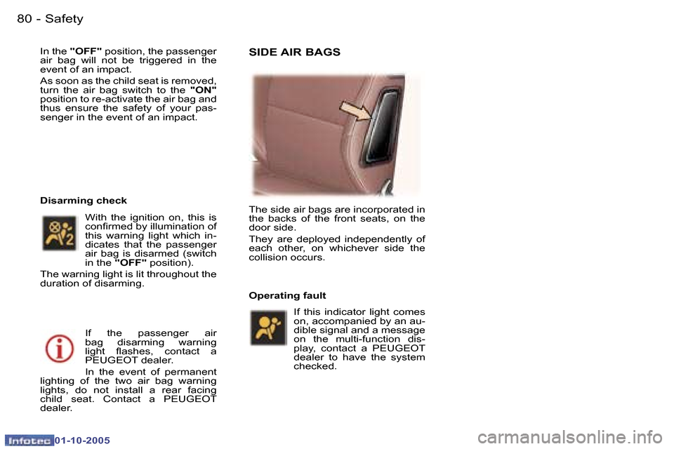 Peugeot 307 CC Dag 2005.5  Owners Manual �S�a�f�e�t�y�8�0 �-
�0�1�-�1�0�-�2�0�0�5
�8�1�S�a�f�e�t�y�-
�0�1�-�1�0�-�2�0�0�5
�I�n� �t�h�e� �"�O�F�F�"�  �p�o�s�i�t�i�o�n�,� �t�h�e� �p�a�s�s�e�n�g�e�r� 
�a�i�r�  �b�a�g�  �w�i�l�l�  �n�o�t�  �b�e�