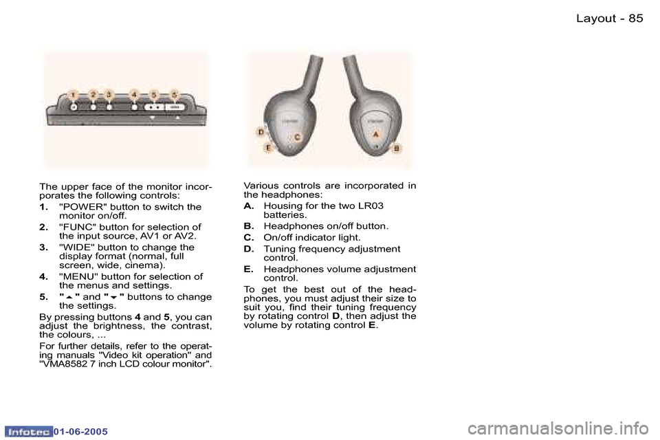 Peugeot 307 Dag 2005  Owners Manual �8�4 �-
�0�1�-�0�6�-�2�0�0�5
�8�5
�-
�0�1�-�0�6�-�2�0�0�5
�T�h�e�  �u�p�p�e�r�  �f�a�c�e�  �o�f�  �t�h�e�  �m�o�n�i�t�o�r�  �i�n�c�o�r�- 
�p�o�r�a�t�e�s� �t�h�e� �f�o�l�l�o�w�i�n�g� �c�o�n�t�r�o�l�s�: