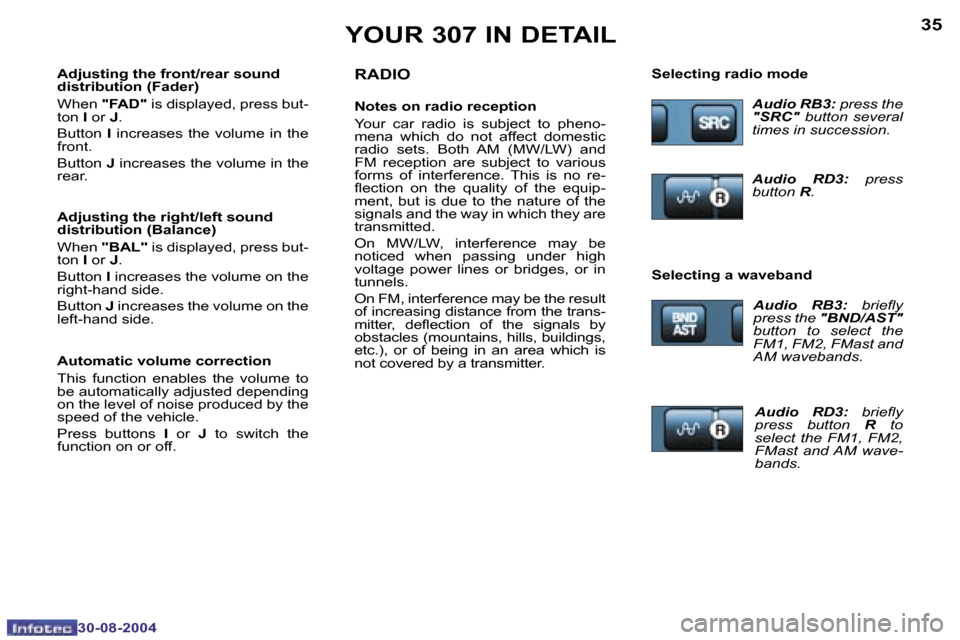 Peugeot 307 Dag 2004.5  Owners Manual �3�4
�3�0�-�0�8�-�2�0�0�4
�3�5
�3�0�-�0�8�-�2�0�0�4
�Y�O�U�R� �3�0�7� �I�N� �D�E�T�A�I�L�R�A�D�I�O
�N�o�t�e�s� �o�n� �r�a�d�i�o� �r�e�c�e�p�t�i�o�n 
�Y�o�u�r�  �c�a�r�  �r�a�d�i�o�  �i�s�  �s�u�b�j�e�