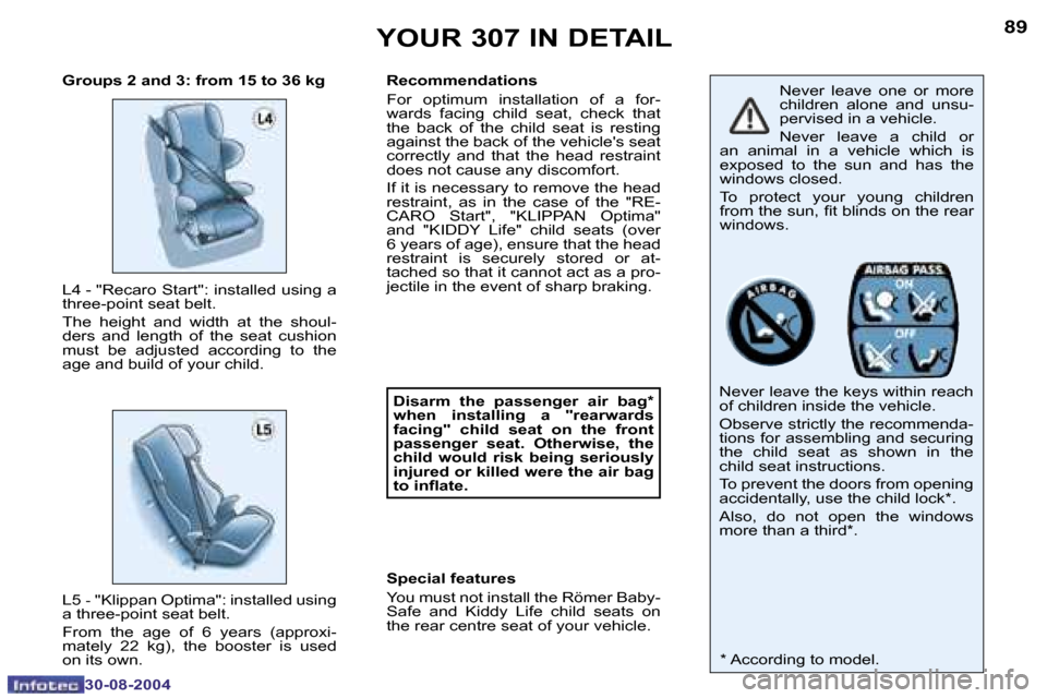 Peugeot 307 Dag 2004.5  Owners Manual �8�8
�3�0�-�0�8�-�2�0�0�4
�8�9
�3�0�-�0�8�-�2�0�0�4
�Y�O�U�R� �3�0�7� �I�N� �D�E�T�A�I�L
�N�e�v�e�r�  �l�e�a�v�e�  �o�n�e�  �o�r�  �m�o�r�e�  
�c�h�i�l�d�r�e�n�  �a�l�o�n�e�  �a�n�d�  �u�n�s�u�-
�p�e�